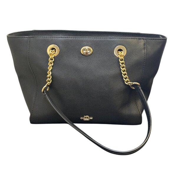 Coach Black Leather Shoulder Bag With Gold Chain Straps - Picture 1 of 11